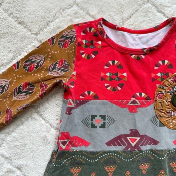 Jelly The Pug | Red & Gray Feather Aztec Tribal Cameron Knit Dress | Size 5 - Picture 3 of 10